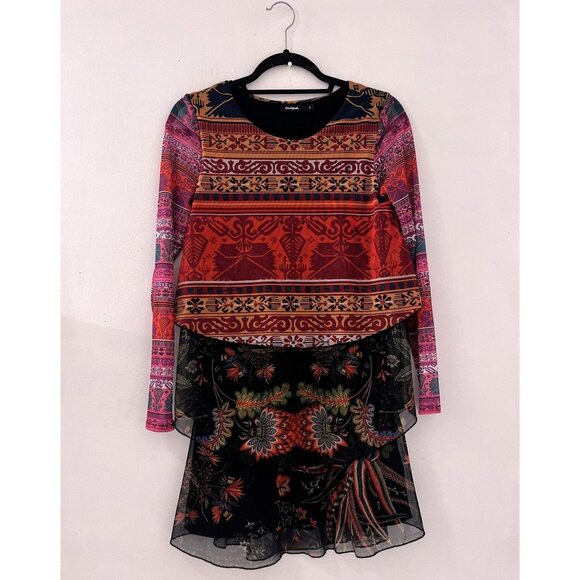 Desigual Layered Long sleeve Mini Dress Size Small - Picture 1 of 7